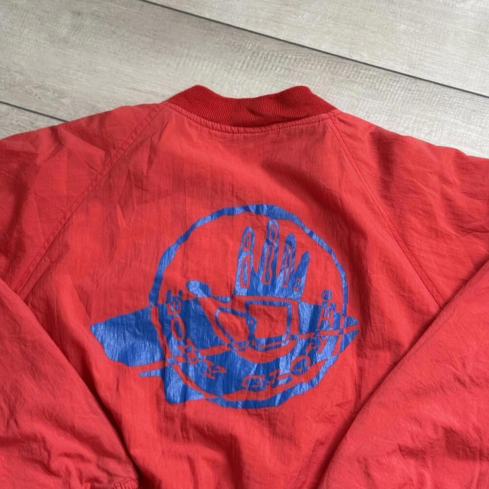 Vintage 1993 Body Glove Red Nylon Bomber Jacket Blue Logo Graphic Size L Surf - Picture 6 of 8